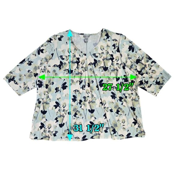 Catherines Blue Green Floral Textured Liquid Knit Stretchy Top Bloomcore - Picture 3 of 7